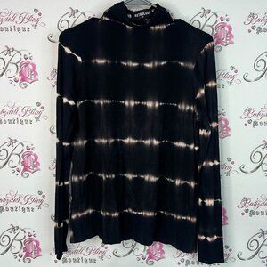 Retroluxe long sleeve turtleneck boho stretchy Black Tie-Dye Shirt